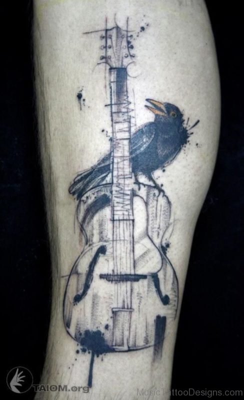Bird and Guitar Tattoo