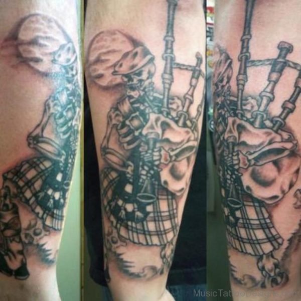 Black And Grey Bagpipes Tattoo