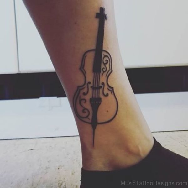 Black Cello Tattoo On Ankle