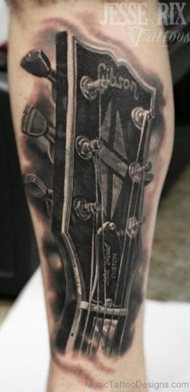 Black Ink Guitar Tattoo 