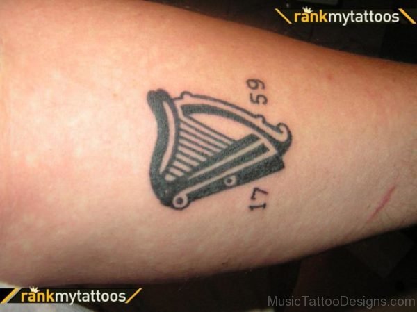 Black Irish Harp Tattoo