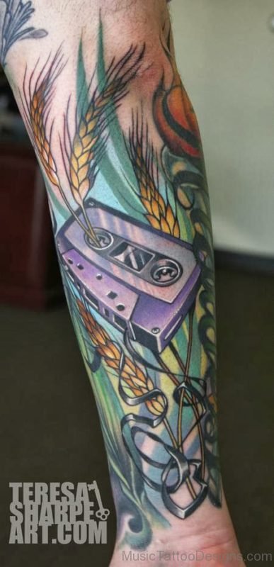 Blue Cassette Tattoo On Arm