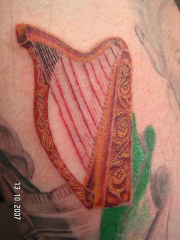 Brown Irish Harp Tattoo