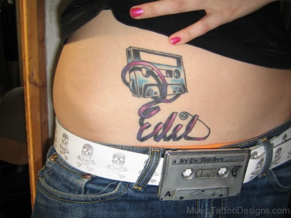 Cassette Tattoo On Stomach
