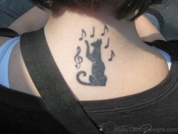 Cat And Music Notes Tattoo