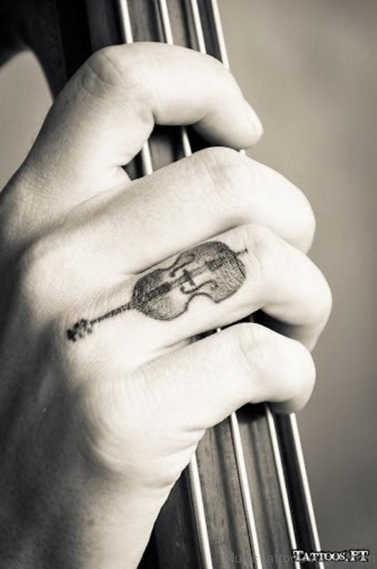 Cello Tattoo On Finger 