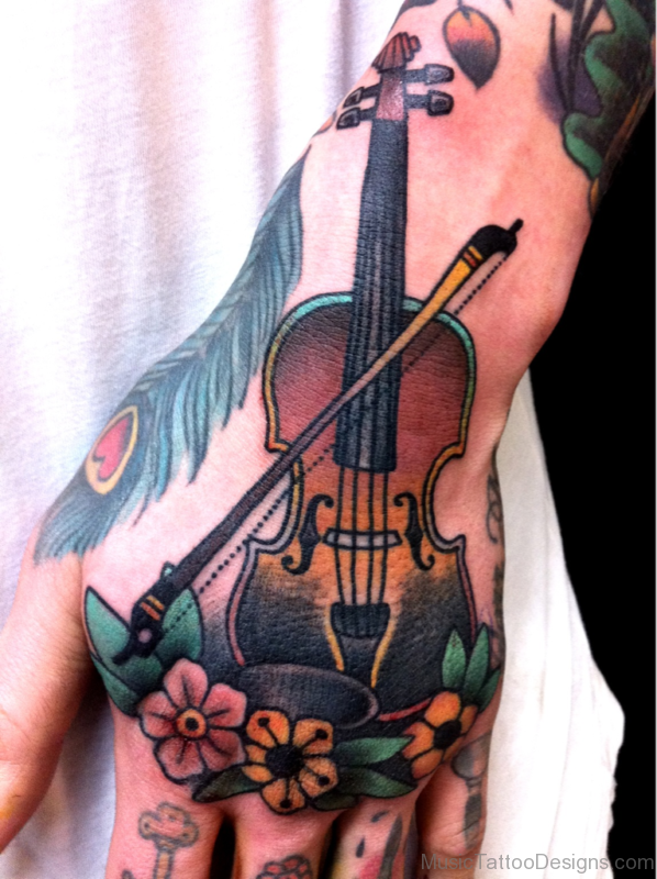 Cello Tattoo On Hand 