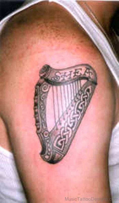 Celtic Harp Tattoo On Upper Arm