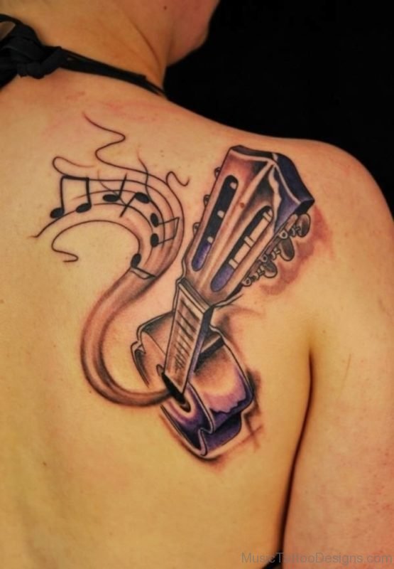 Classic Guitar Tattoo On Back