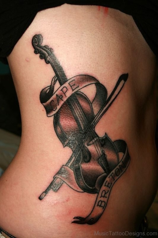 Classic Violin Tattoo On Rib