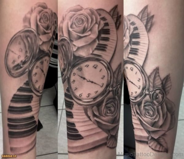 Clock And Piano Tattoo