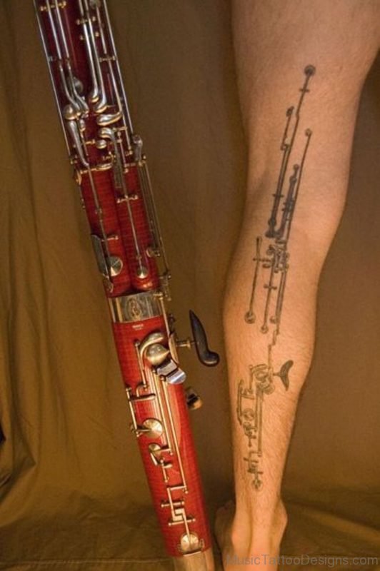 Cool Saxophone Tattoo On Leg