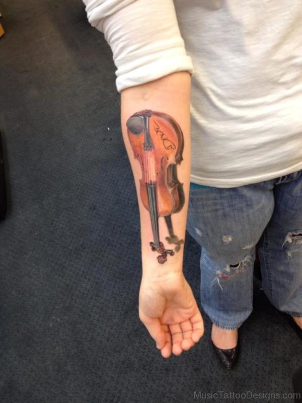 Cool Violin Tattoo On Arm