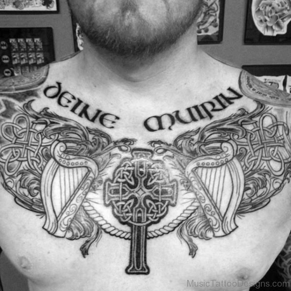 Cross And Harp Tattoo