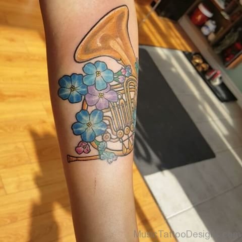 Cute French Horn Tattoo