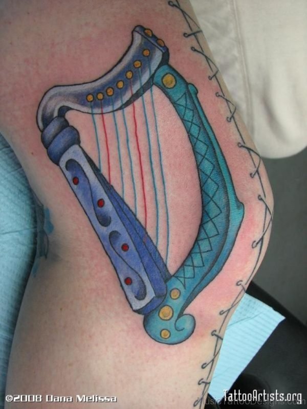 Elegant Harp Tattoo Design Image