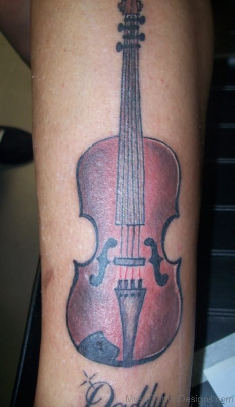 Elegant Violin Tattoo On Arm