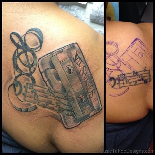 Excellent Cassette Tattoo On Back