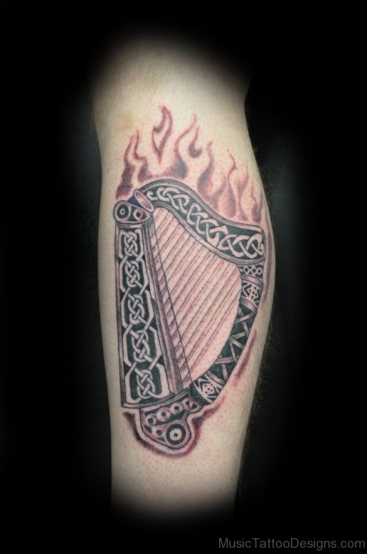 Flaming Harp Tattoo