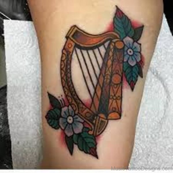 Flower Amd Harp Tattoo