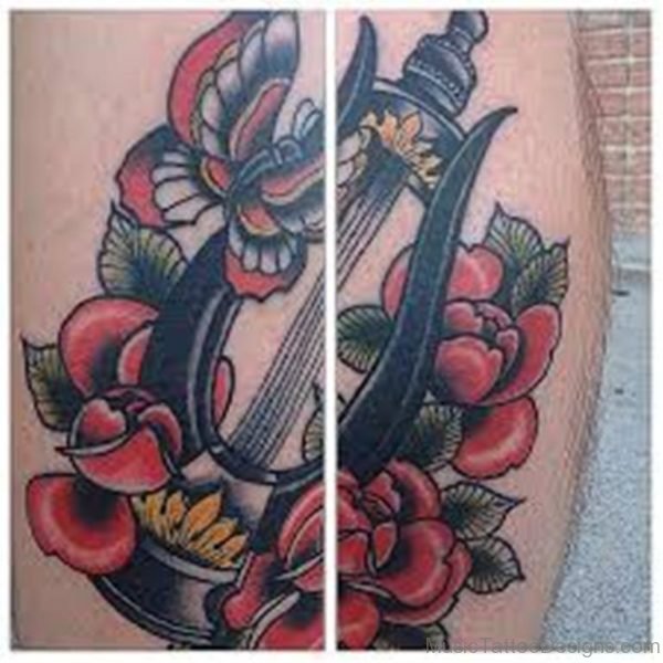 Flower And Harp Tattoo Design