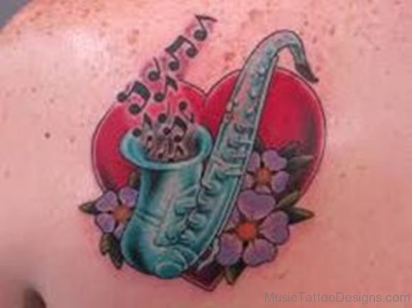 Flower And Saxophone Tattoo