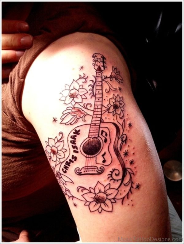 Flower and Guitar Tattoo