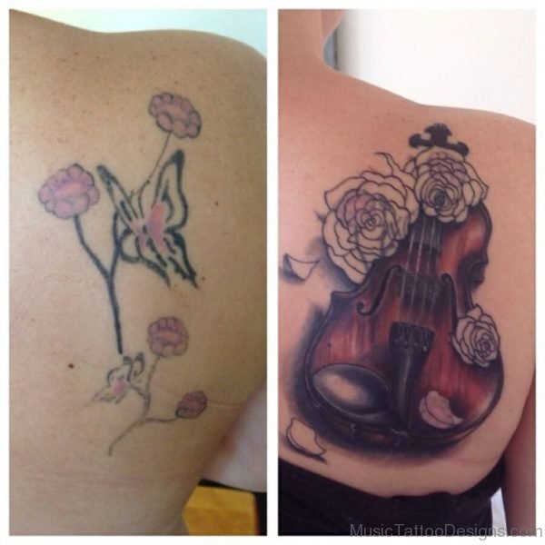 Flower and Violin Tattoo
