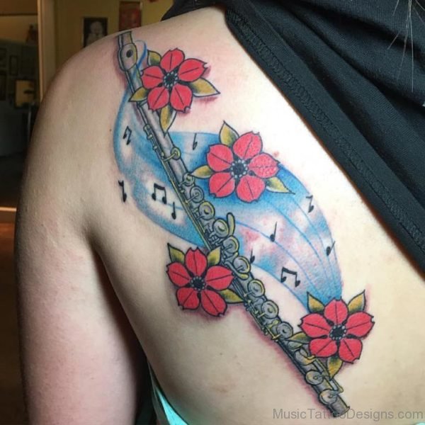 Flute And Feather Tattoo