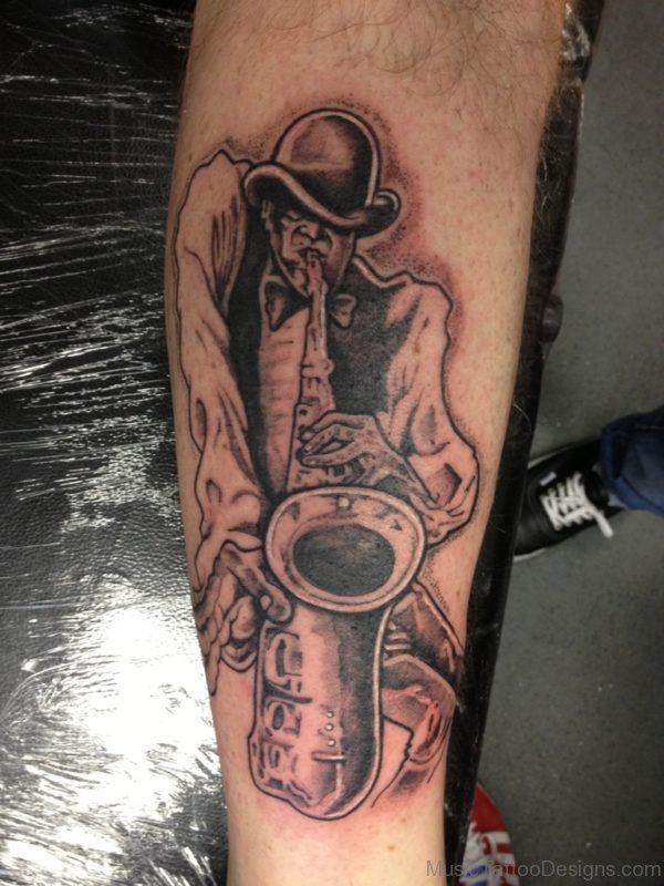 Funky Saxophone Tattoo On Arm