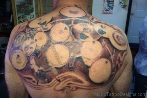 Funny Band Drummer With Drums Tattoo On back