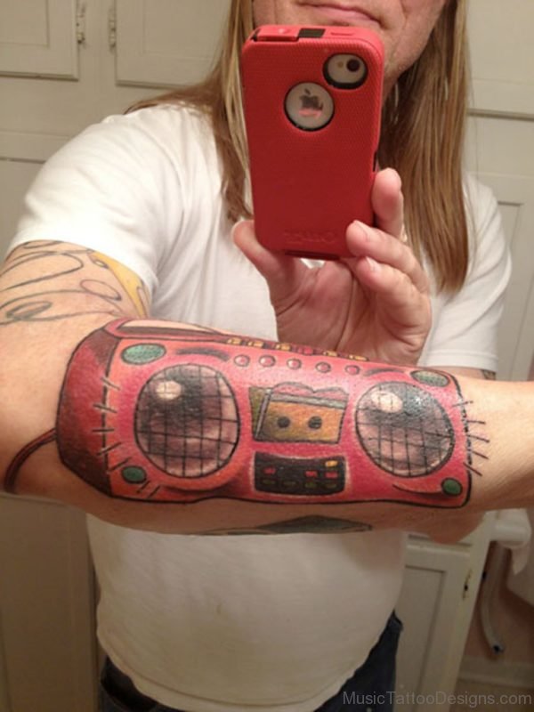 Funny Cassette Tattoo On Arm