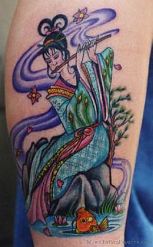 Geisha And Flute Tattoo