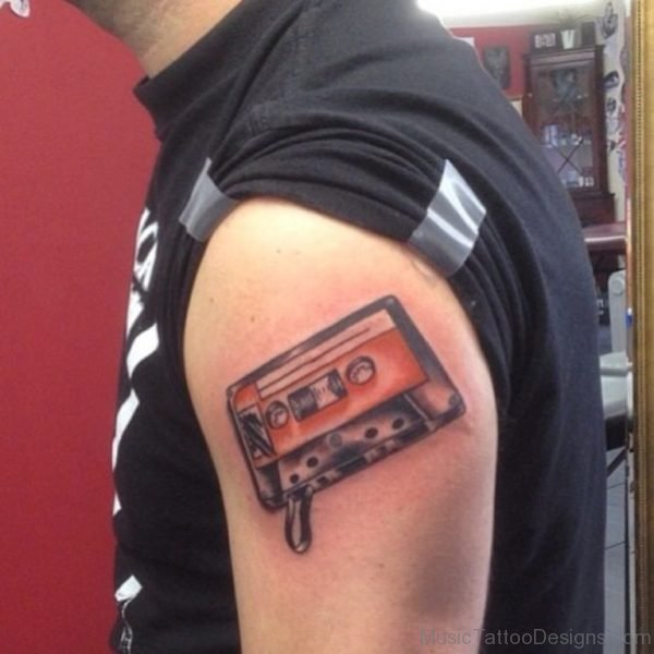 Good Cassette Tattoo Design On Shoulder