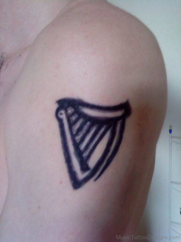 Good Harp Tattoo On Shoulder