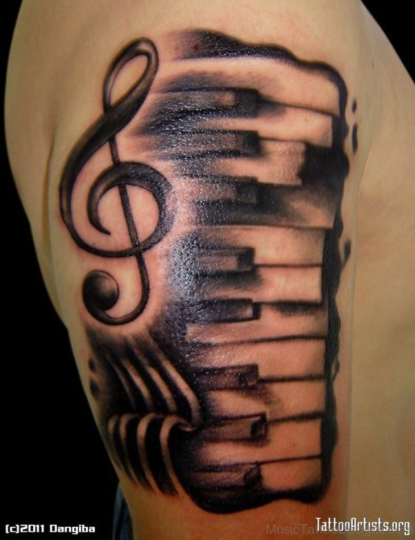 Grey Large Piano Keys With Music Note Tattoo