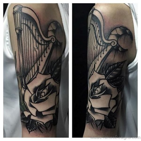 Grey Rose and Harp Tattoo