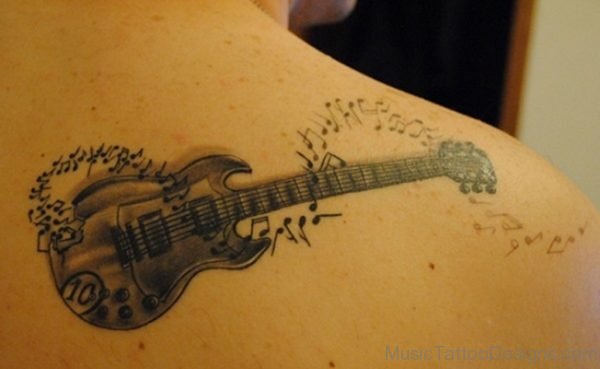 Guitar Tattoo Design On Back