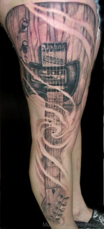 Guitar Tattoo On Full Leg