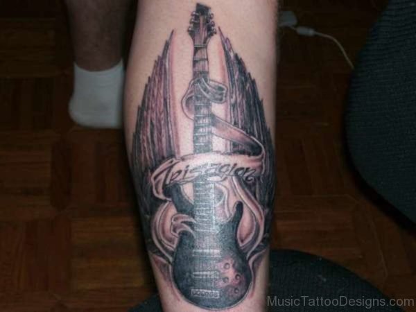 Guitar Tattoo On Leg