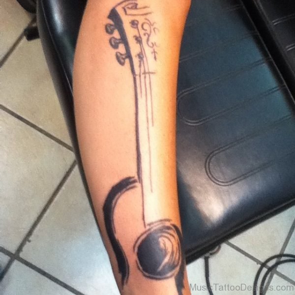 Guitar Tattoo On Leg Image