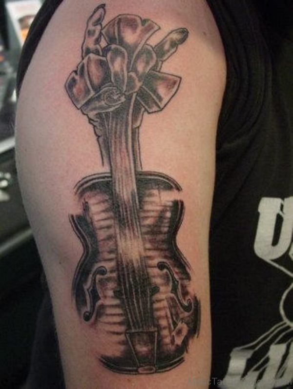 Guitar Tattoo On Shoulder