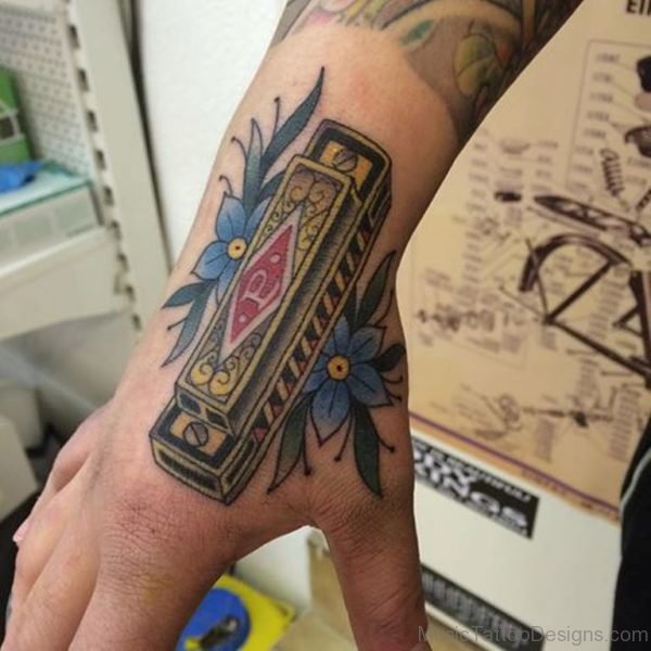 Harmonica Tattoo On Hand