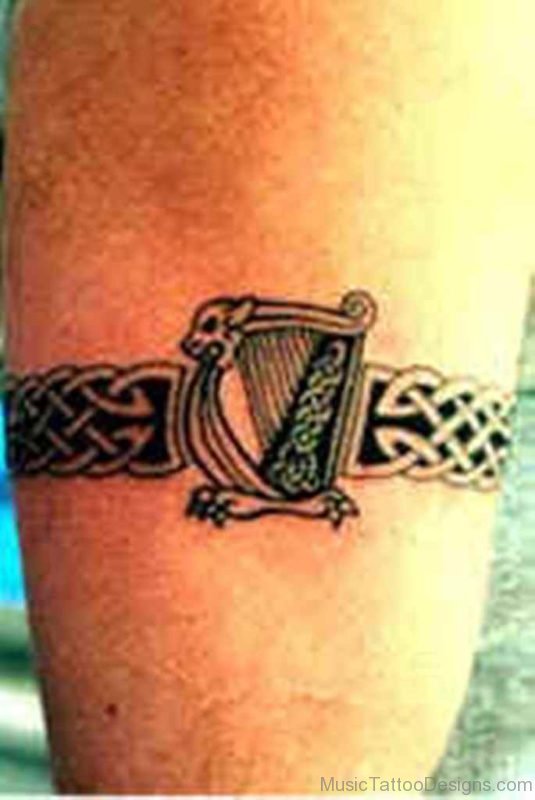 Harp Celtic Band Tattoo Design