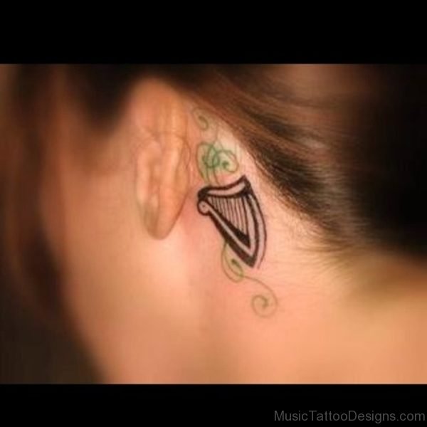 Harp Tattoo On Behind Ear