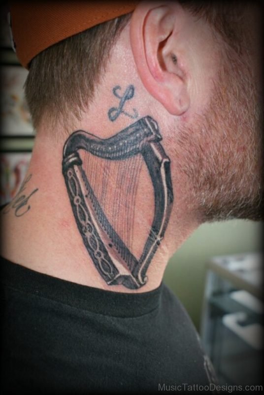 Harp Tattoo On Neck