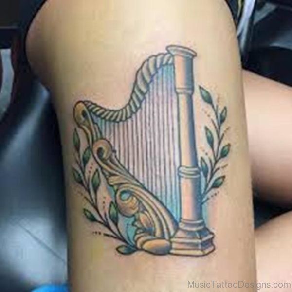 Harp Tattoo On Thigh