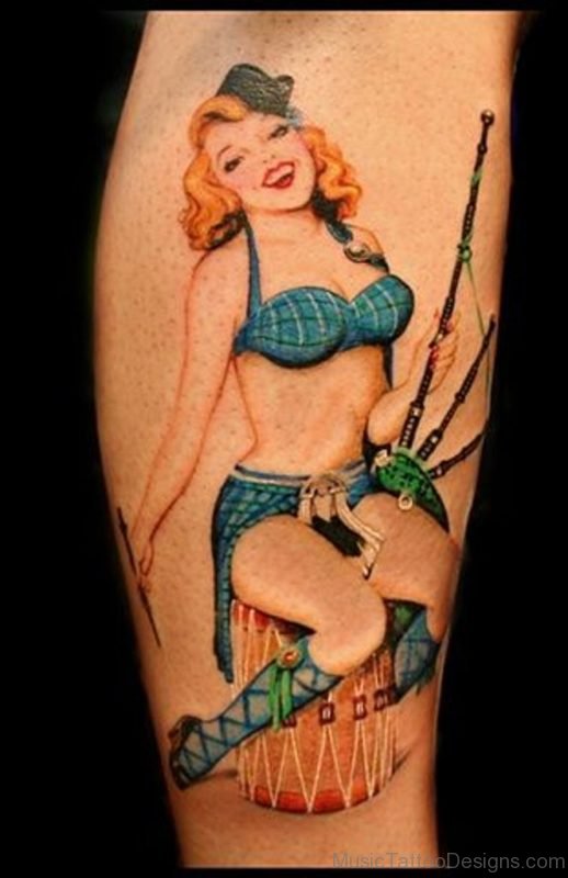 Hot Girl And Bagpipes Tattoo