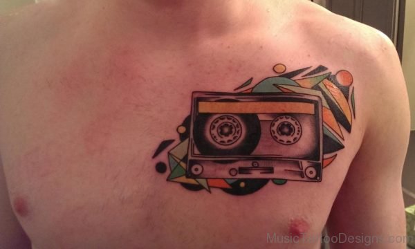 Impressive Cassette Tattoo On Chest