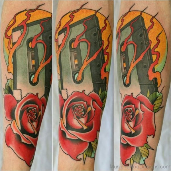 Impressive Rose And Cassette Tattoo